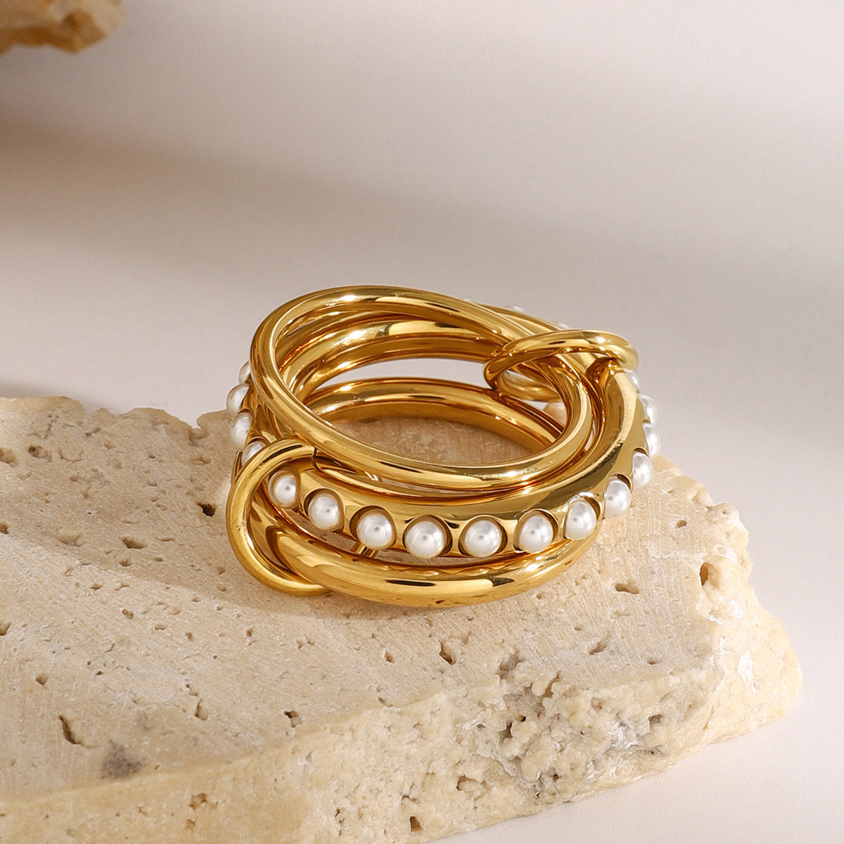 Gold Freshwater Pearl Stacked Ring – Albyn