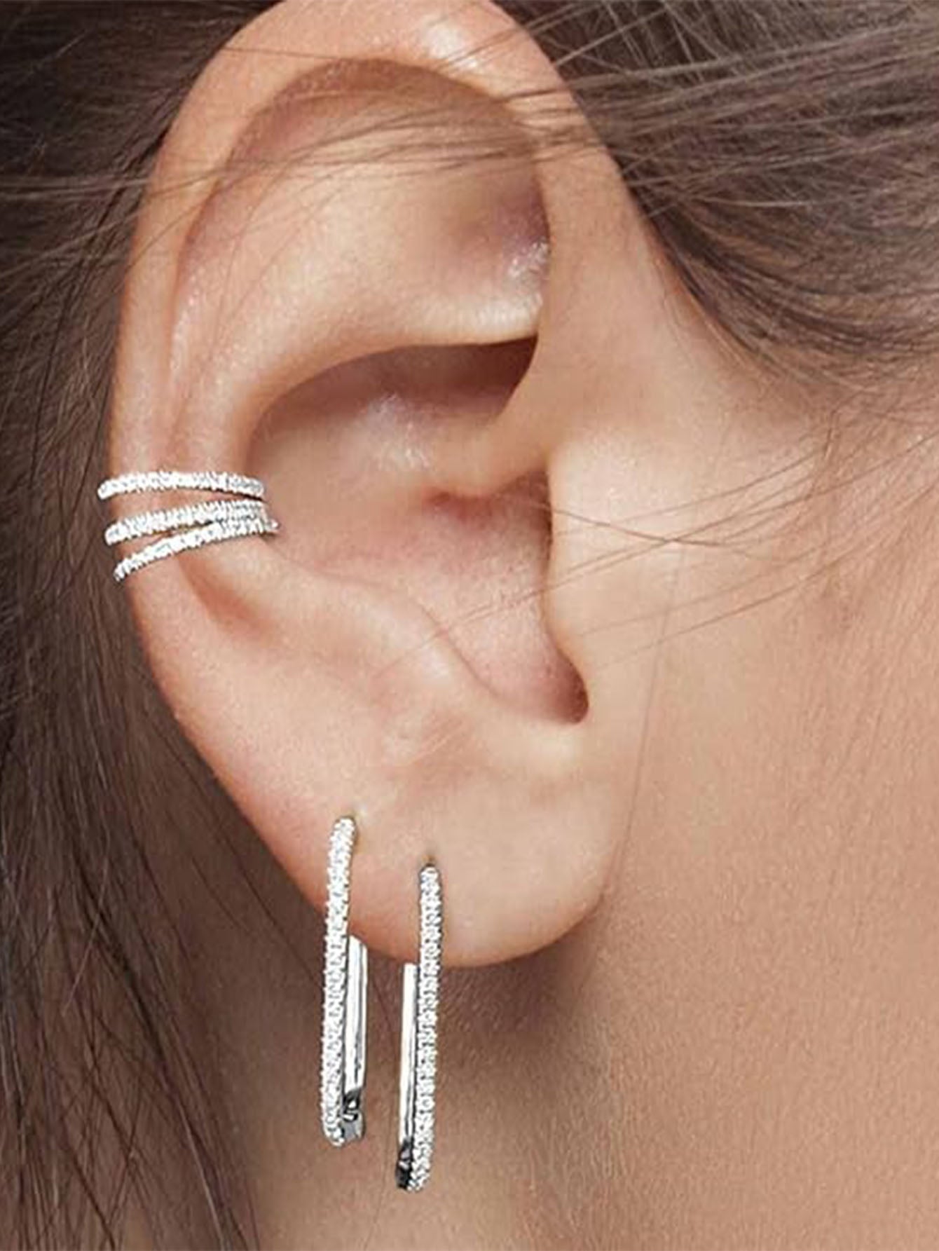 Hoop Earrings with Cubic Zirconia and Rhodium Finished – Diana