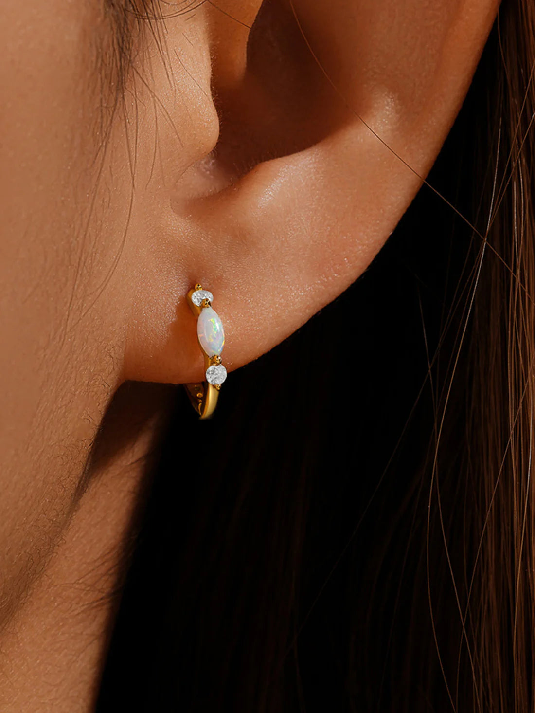 Elegant Opal Hoop Earrings with  Rhodium Finished – Eleanor