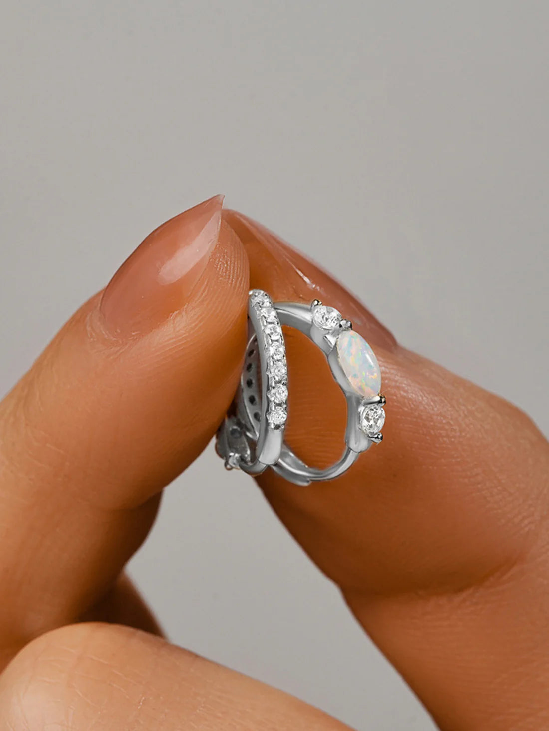 Elegant Opal Hoop Earrings with  Rhodium Finished – Eleanor