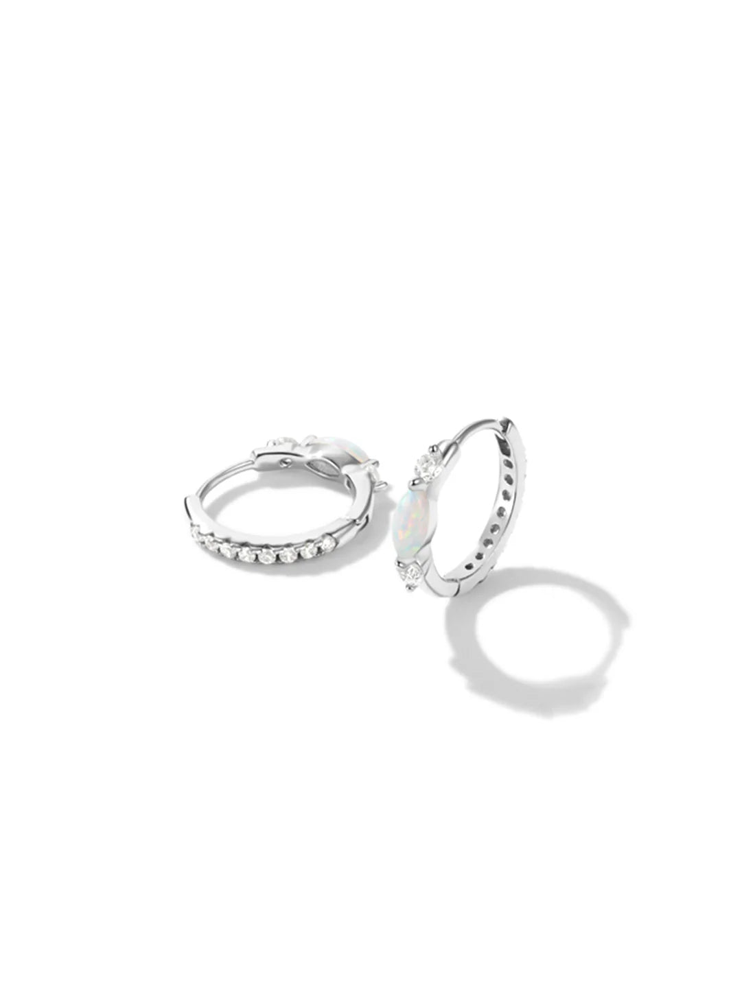 Elegant Opal Hoop Earrings with  Rhodium Finished – Eleanor