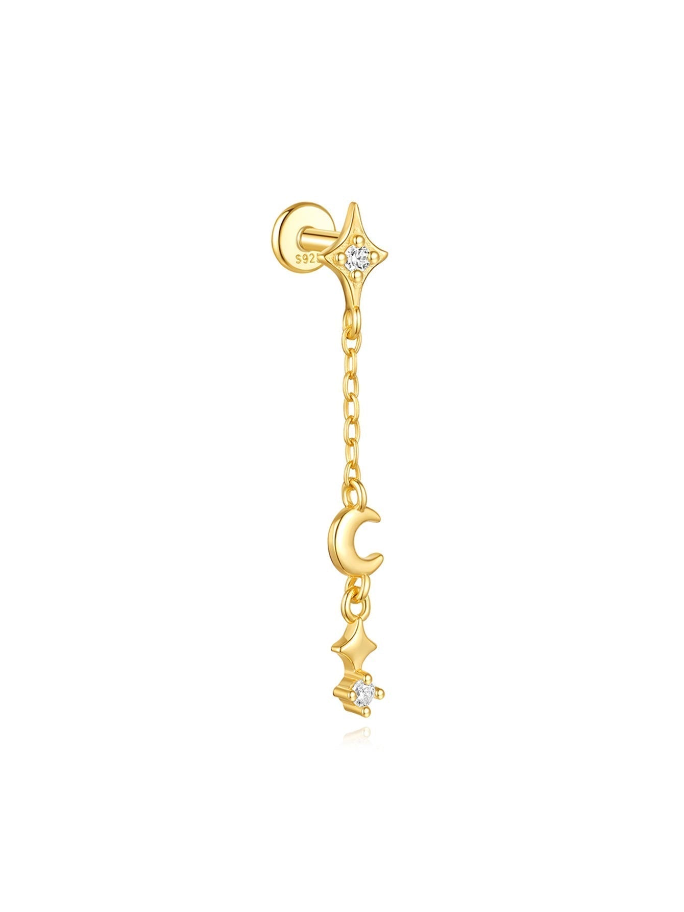 Waterproof Flower and Star Moon Stud Earrings with Cubic Zirconia - Zephora