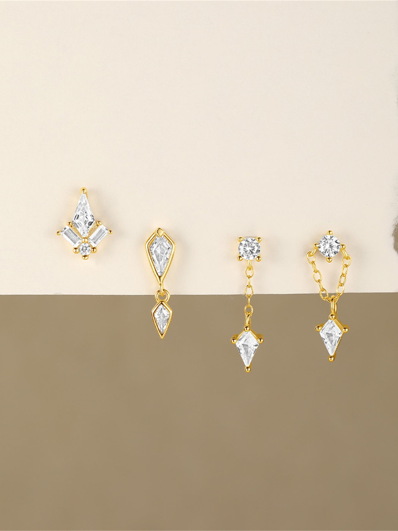 Flatback Earrings with Gold and Zircon – Isabell