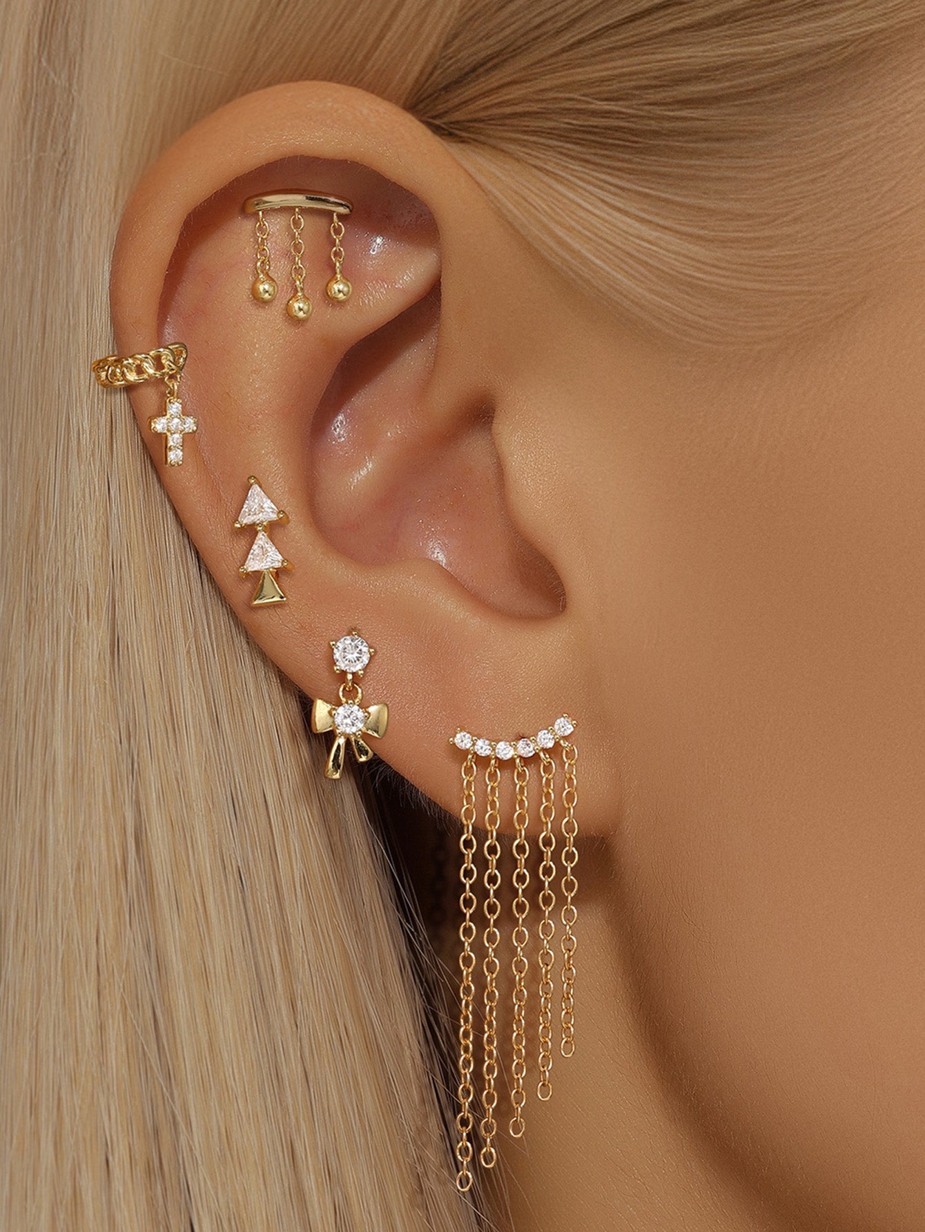 Cross Tassel Pendant Earrings with Cubic Zirconia - Ruth